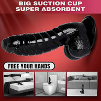 6.88in Glossy Black Monster Penis PVC Uncut Adult Toy Wave Texture