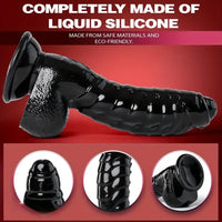 6.88in Glossy Black Monster Penis PVC Uncut Adult Toy Wave Texture