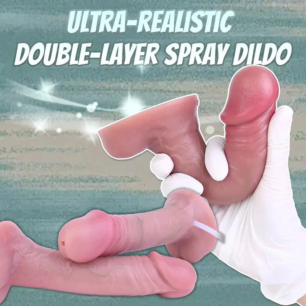 6.88in Realistic Cock Couples Flirting Double Layer Squirting Strap on Dildo