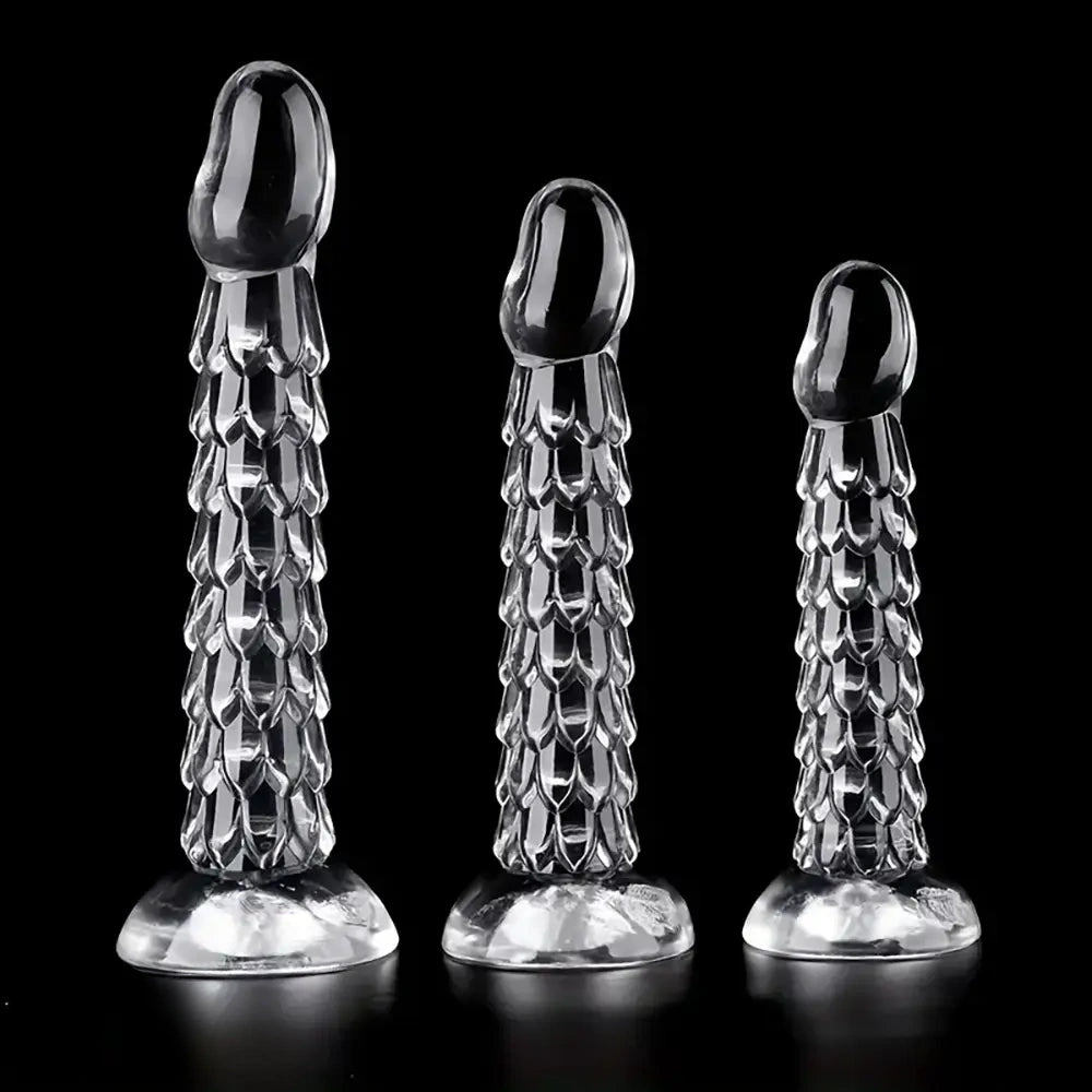 6.89in 7.87in 9.06in Clear Dragon Scale Big Male Dildo For Stimulation