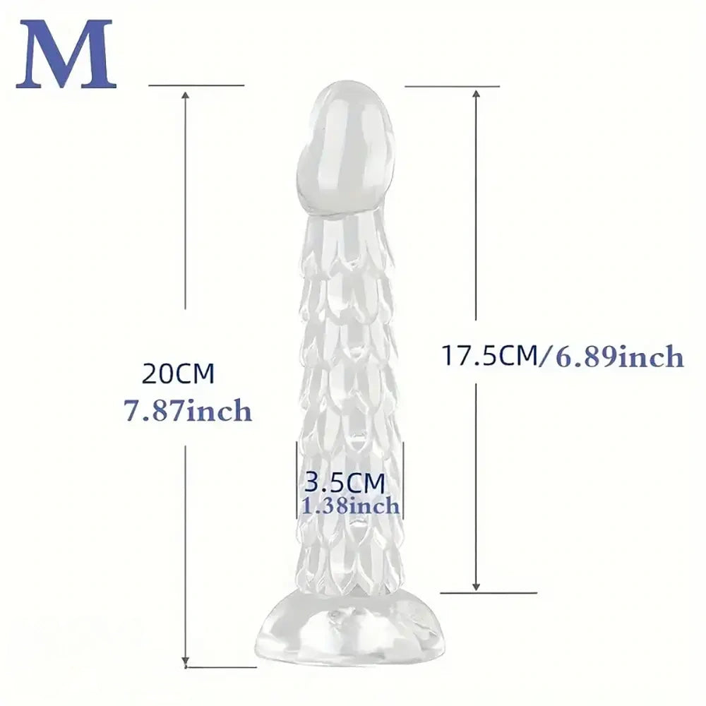 6.89in 7.87in 9.06in Clear Dragon Scale Big Male Dildo For Stimulation
