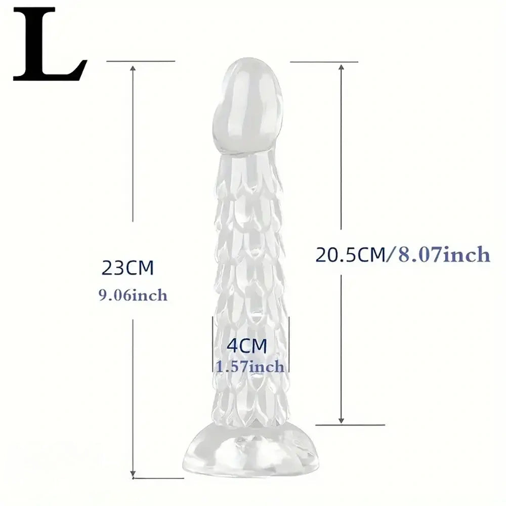 6.89in 7.87in 9.06in Clear Dragon Scale Big Male Dildo For Stimulation