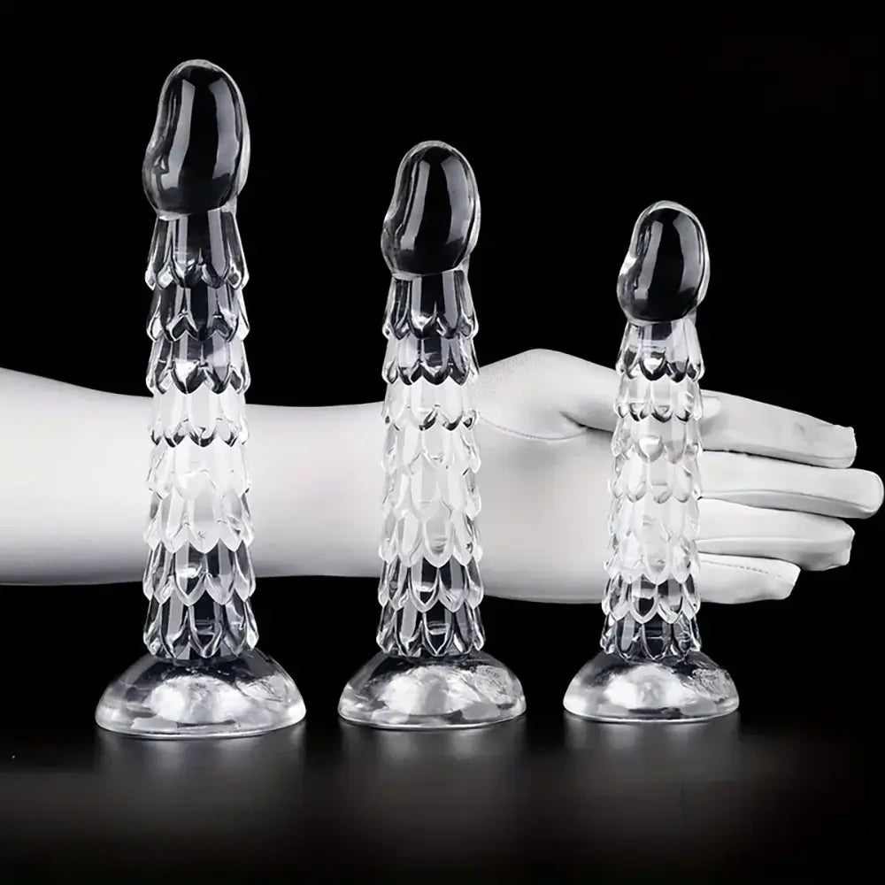 6.89in 7.87in 9.06in Clear Dragon Scale Big Male Dildo For Stimulation
