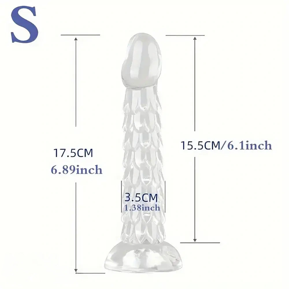 6.89in 7.87in 9.06in Clear Dragon Scale Big Male Dildo For Stimulation
