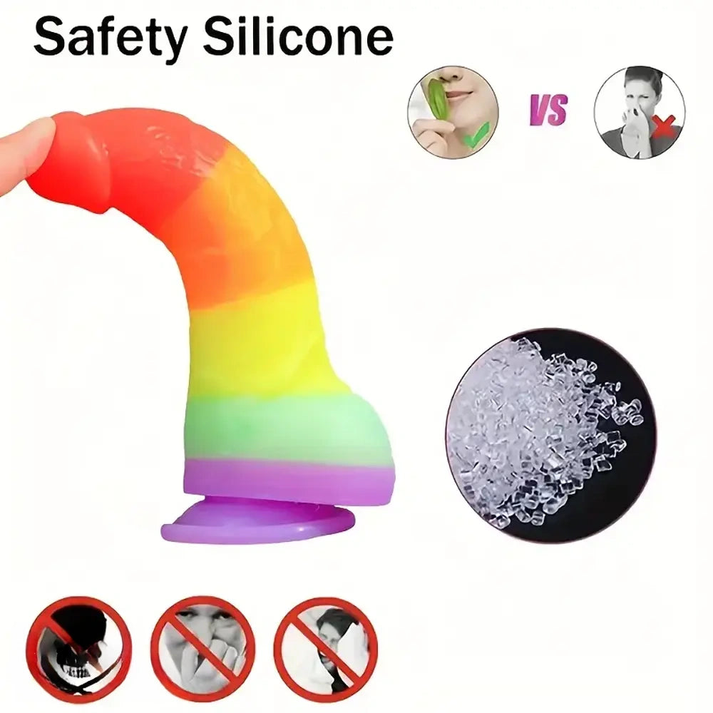 6.89in Silicone Rainbow Soft Realistic Design Harness Compatible Dildo