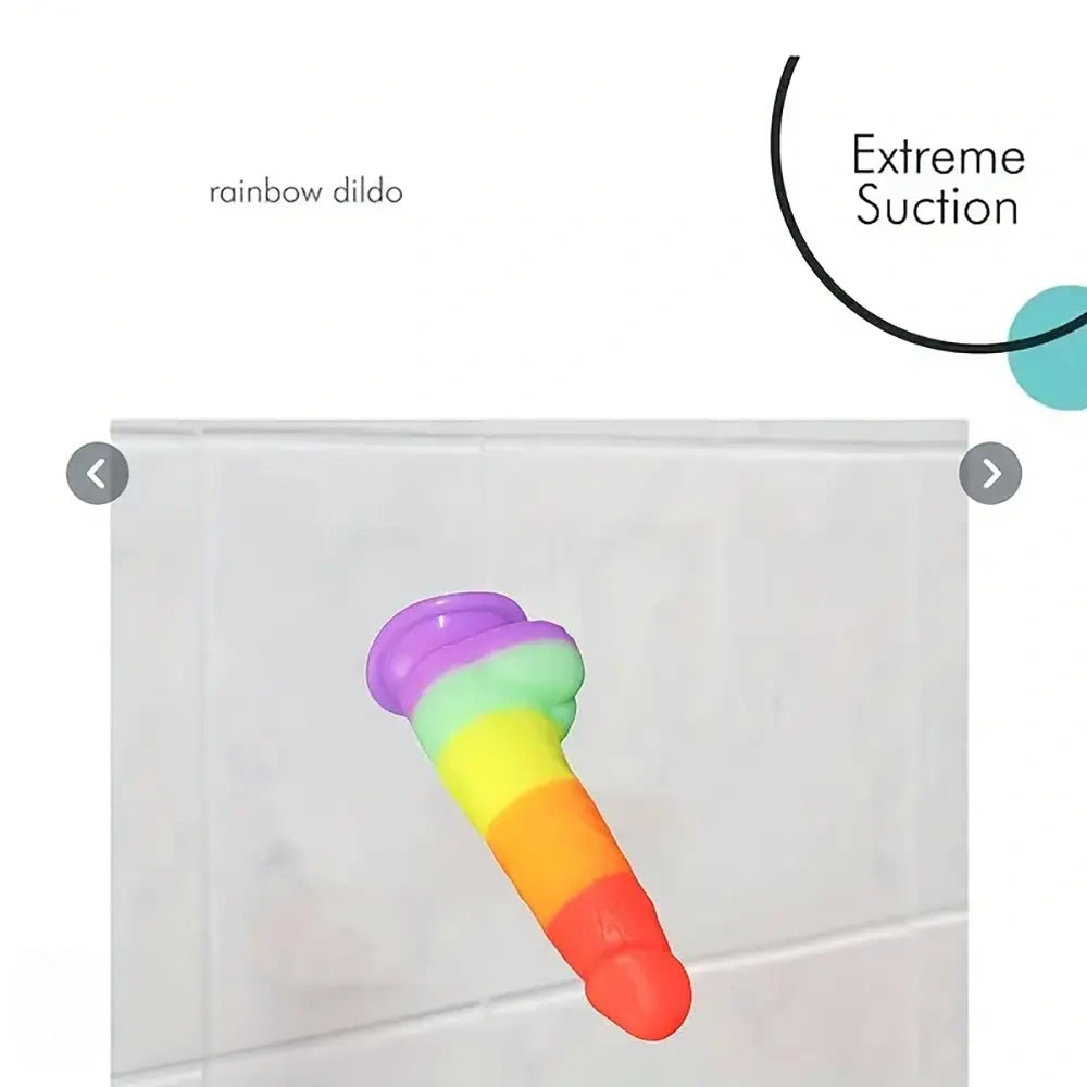 6.89in Silicone Rainbow Soft Realistic Design Harness Compatible Dildo