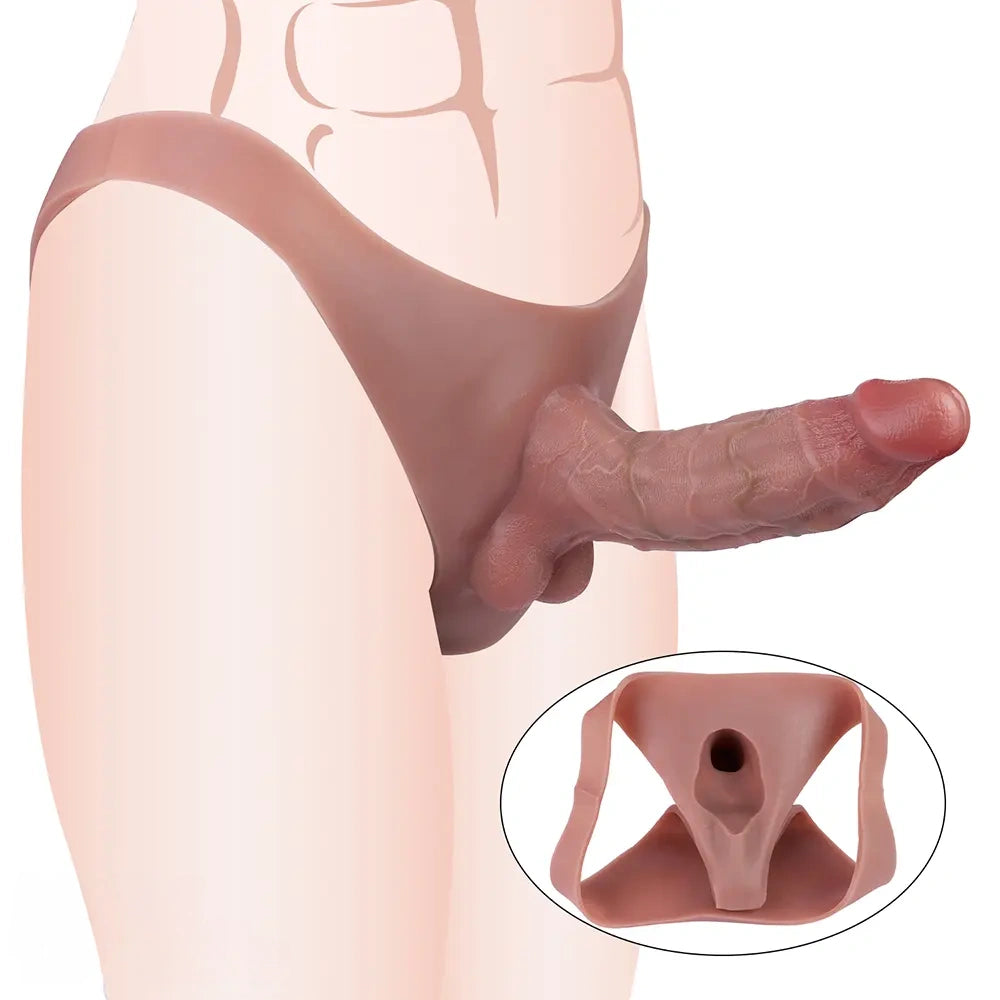 6.97in Hollow Penis Dildo Sleeve Silicone Soft Pants For Men Women Sex