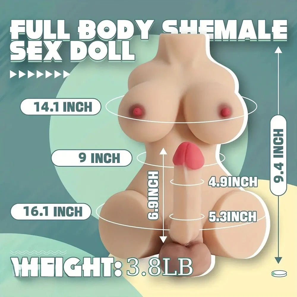 6.9in Realistic Dildo with 3in 1 Shemale Sex Doll Torso Trans Sex Toy with Penis