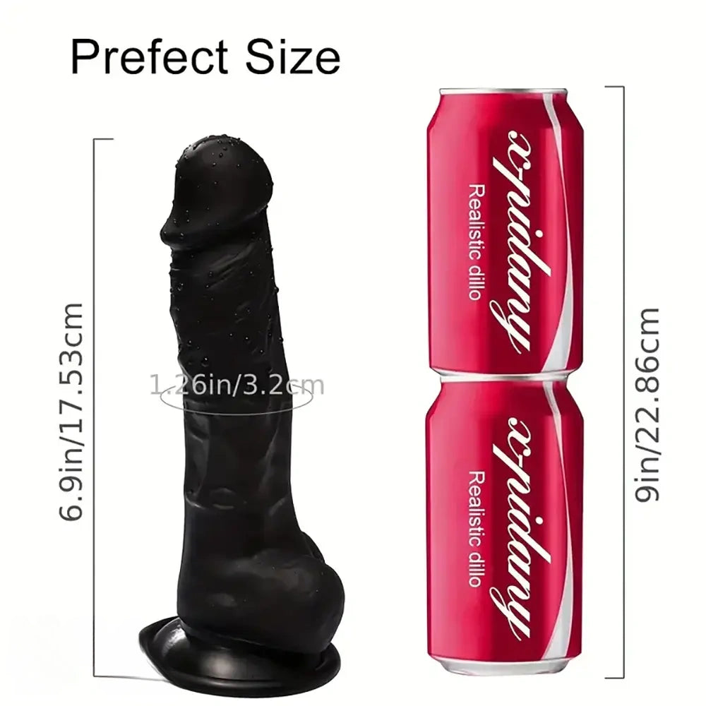 6.9in Realistic Skin-Feel Silicone Black Personal Massager Women Dildo