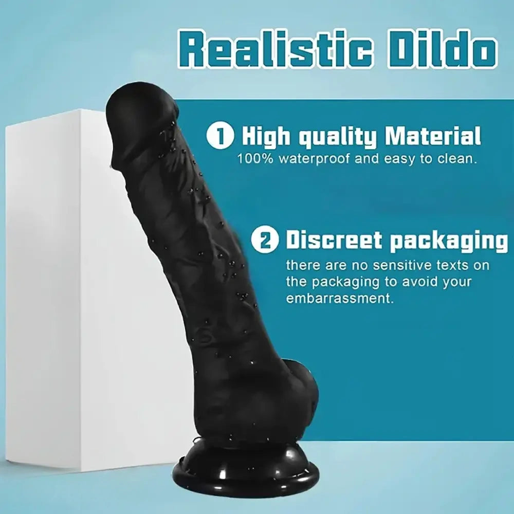 6.9in Realistic Skin-Feel Silicone Black Personal Massager Women Dildo