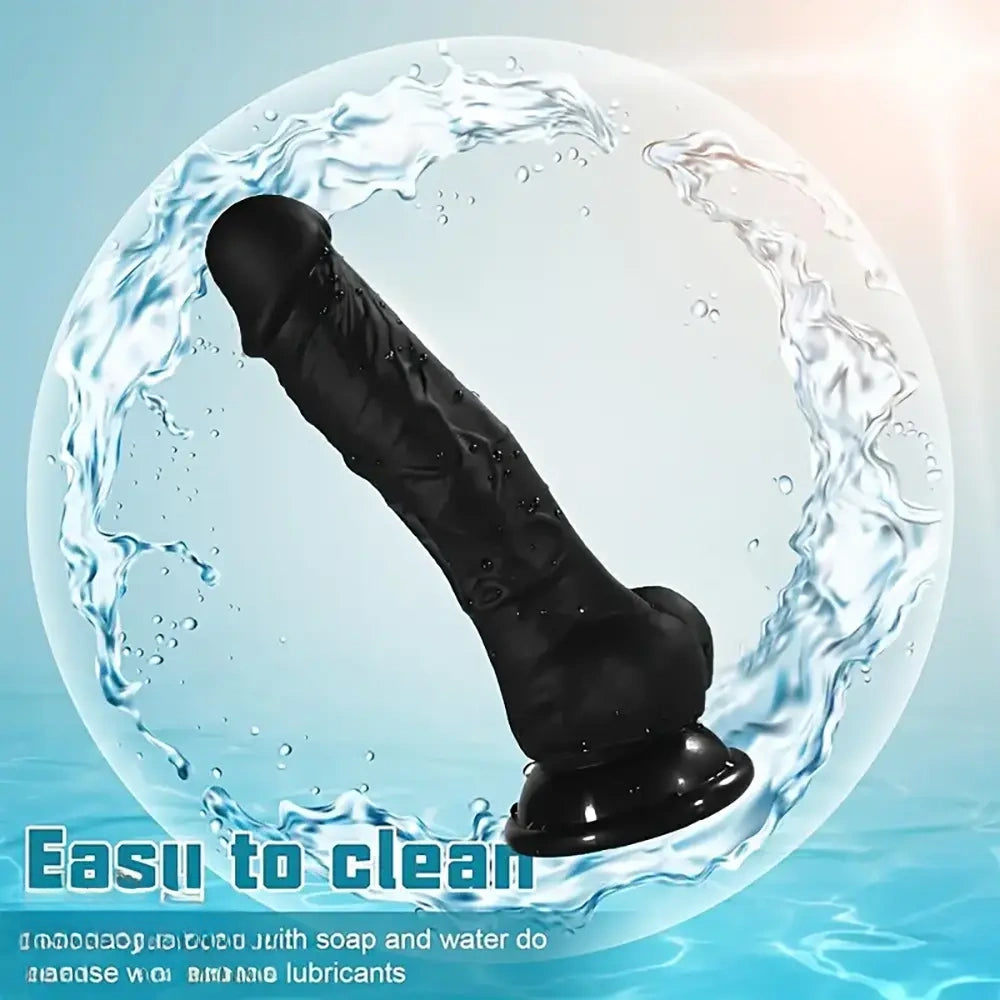 6.9in Realistic Skin-Feel Silicone Black Personal Massager Women Dildo