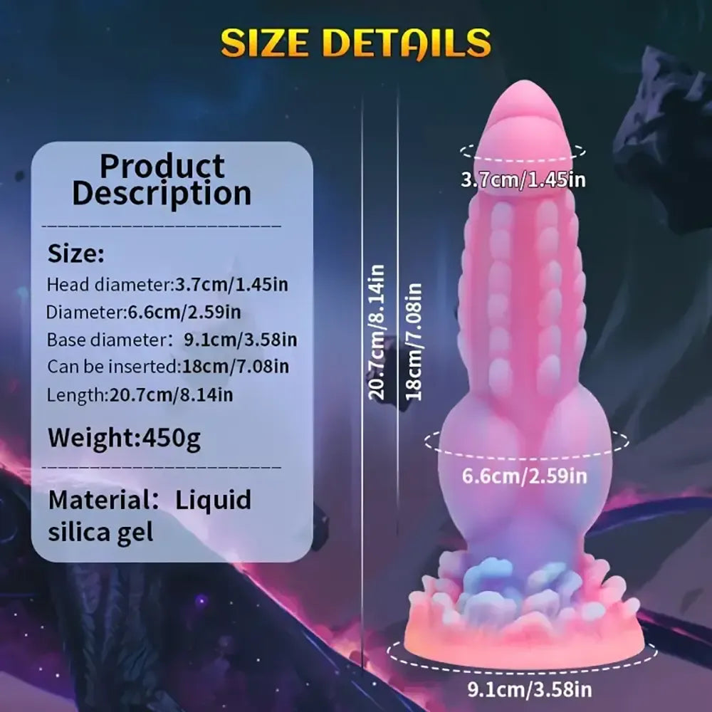 8.14in Colorful Silicone Flexible Fantasy Big Luminous Monster Dildo