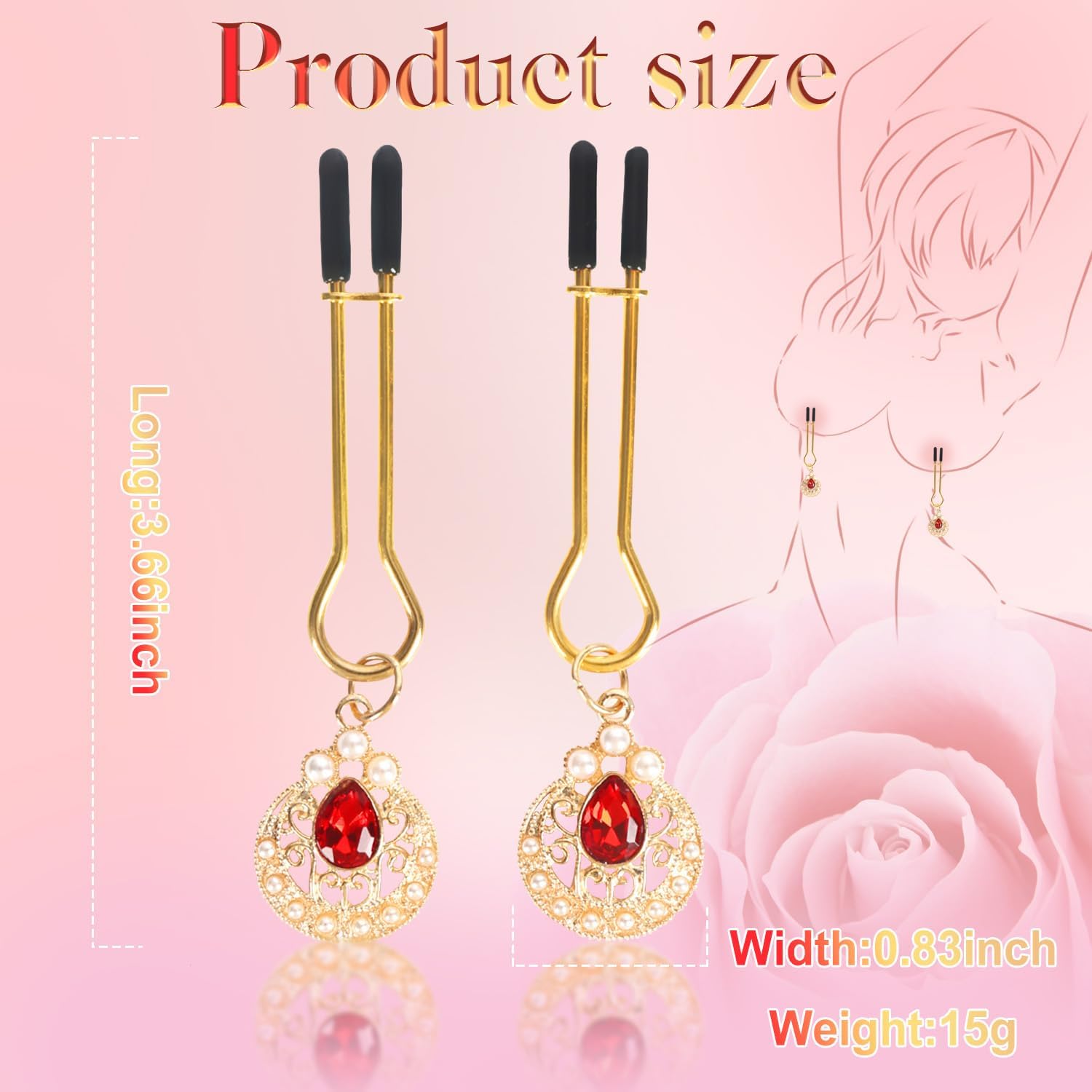 Rubine Pearl Decoration Nipple Clamps