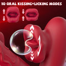 Rose Muncher 3-in-1 G Spot Vibrator Dildo with 10 Flapping & Vibrating & Licking Biting Modes