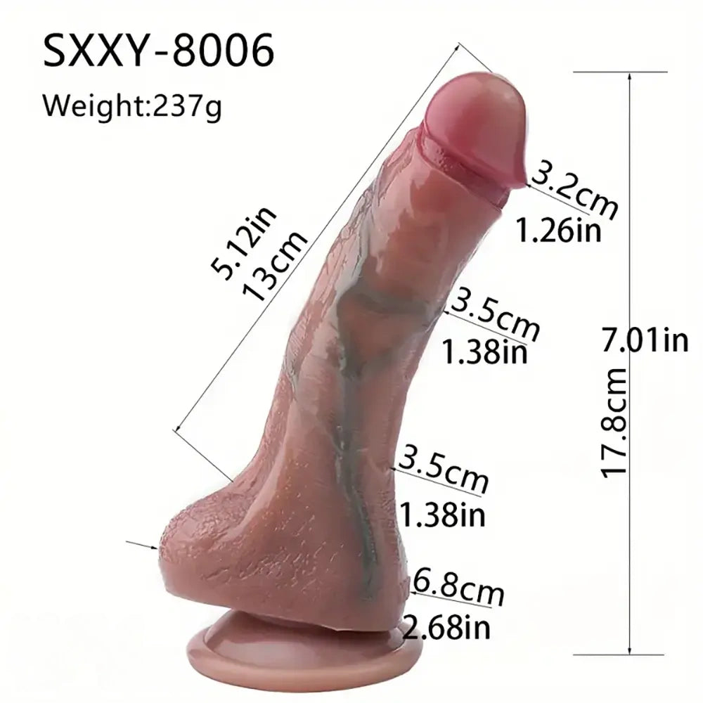 7.01in Realistic Silicone Soft Blue Veins Curved Dildo G Spot Sex Toy