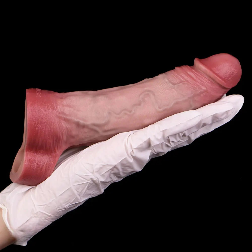 7.05in Lifelike Blue Veins Hollow Dildo Cock Sleeve With Cock Ring For Anus