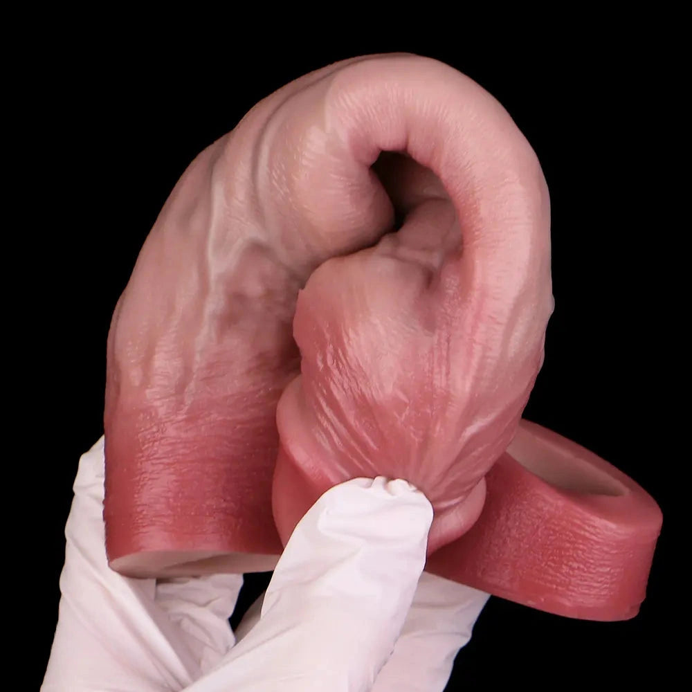 7.05in Lifelike Blue Veins Hollow Dildo Cock Sleeve With Cock Ring For Anus