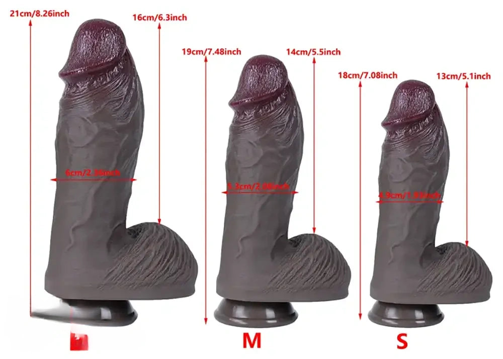 7.08in 7.48in 8.26in Ebony Real Silicone Soft Dildo For G-spot Simulation