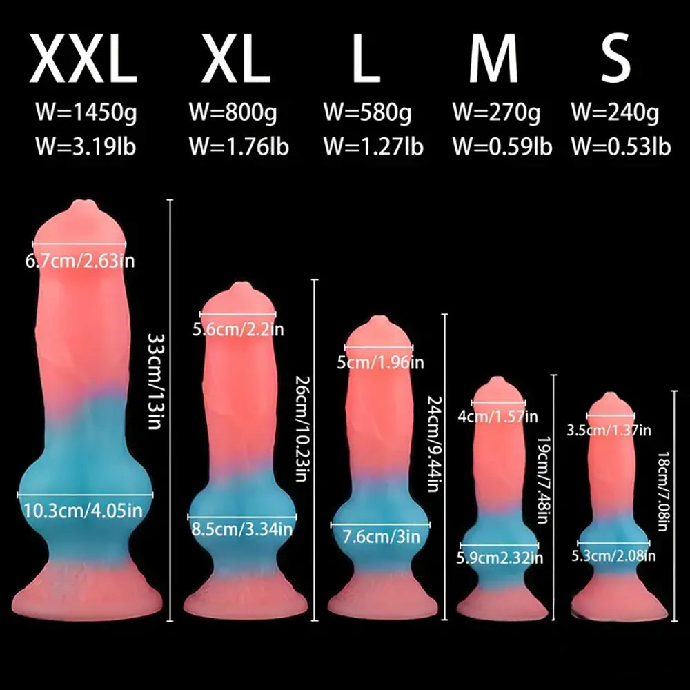 7.08in 7.48in 9.44in 10.23in 13in Silicone Soft Big Glowing Dog Cock Dildo