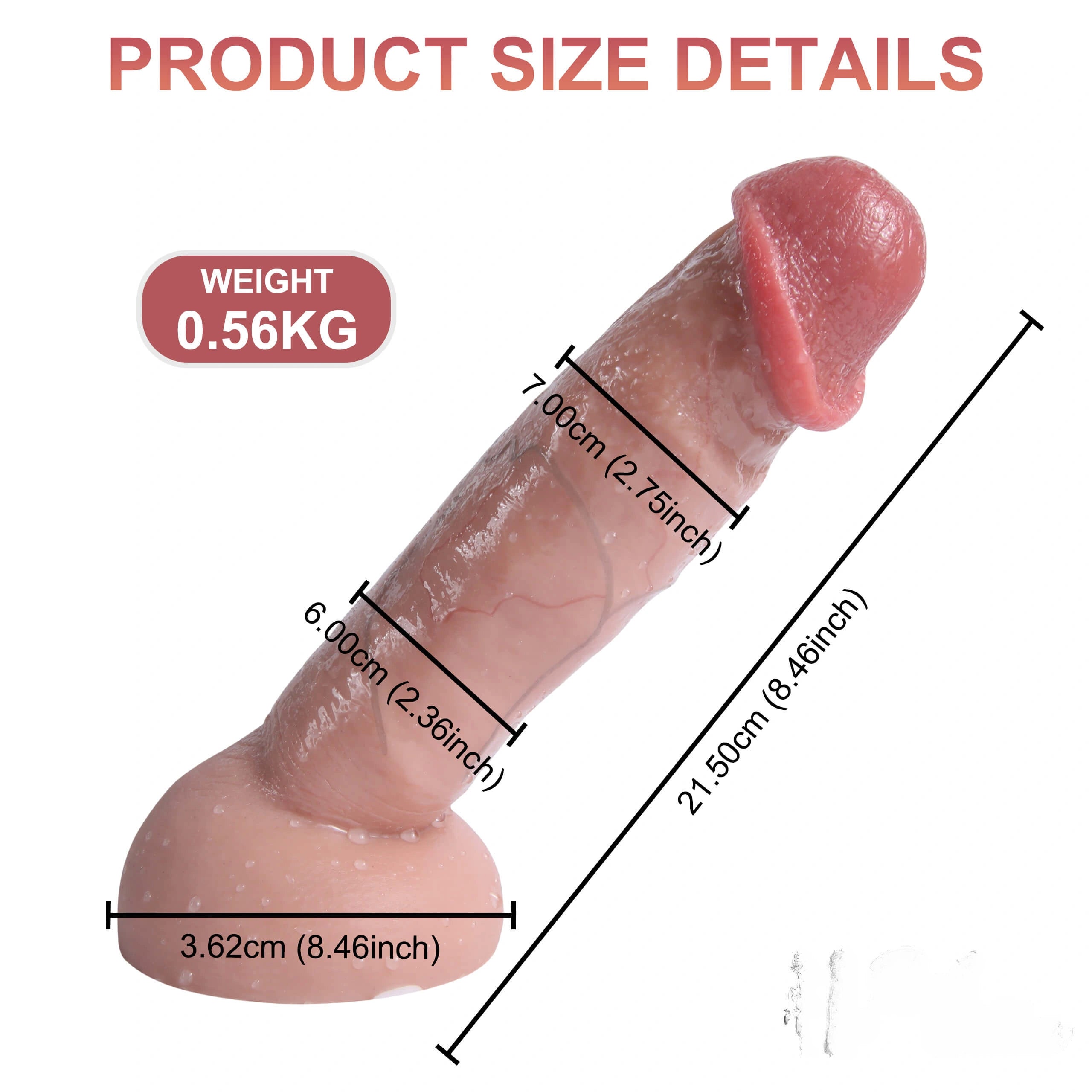 7.08in 7.87in 8.46in Flesh Real Skin Dildo With Blue Veins
