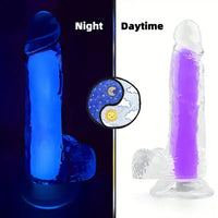 7.08in 8.07in TPE Double Layer Glow-in-the-dark Real Clear Dildo