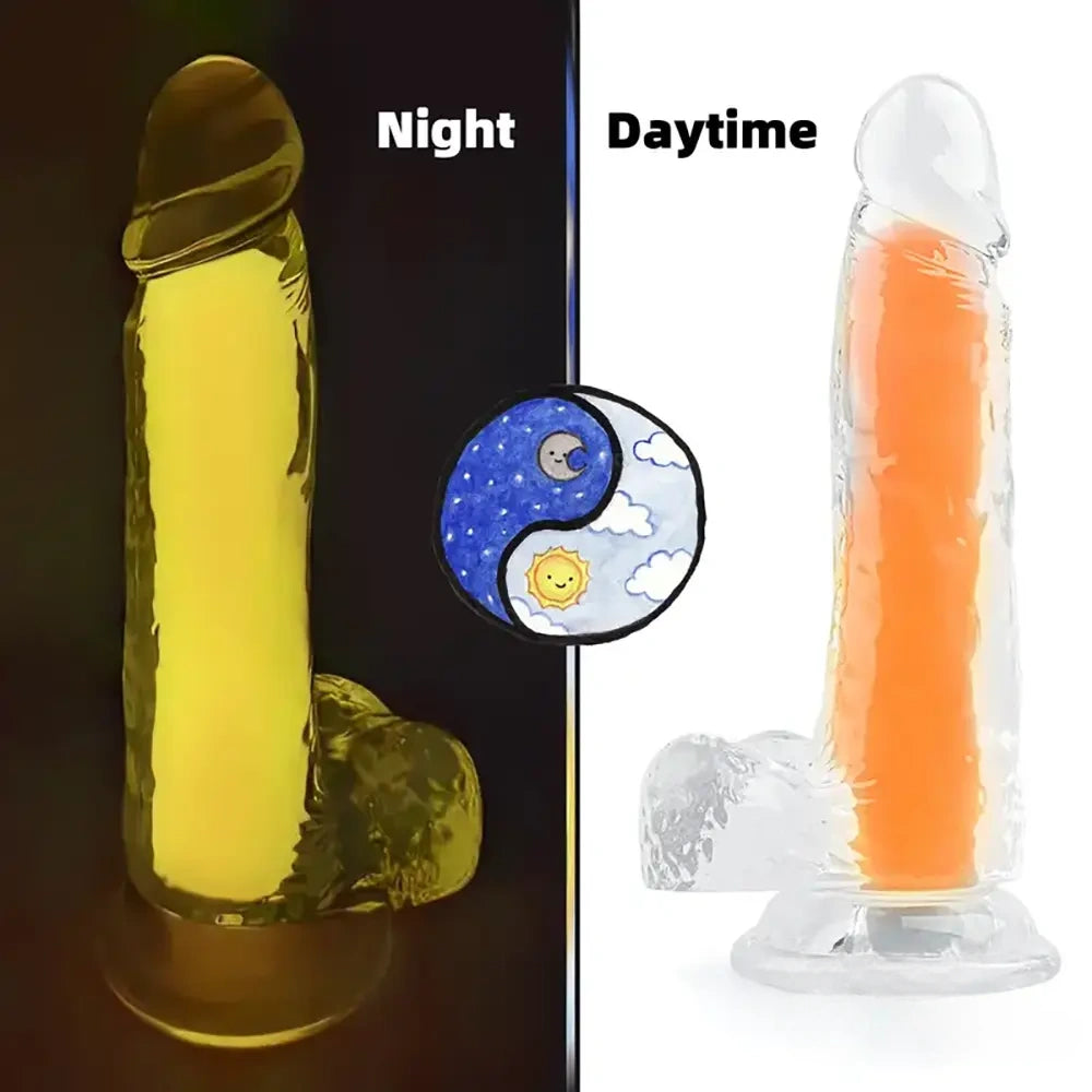 7.08in 8.07in TPE Double Layer Glow-in-the-dark Real Clear Dildo