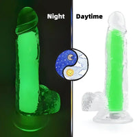 7.08in 8.07in TPE Double Layer Glow-in-the-dark Real Clear Dildo