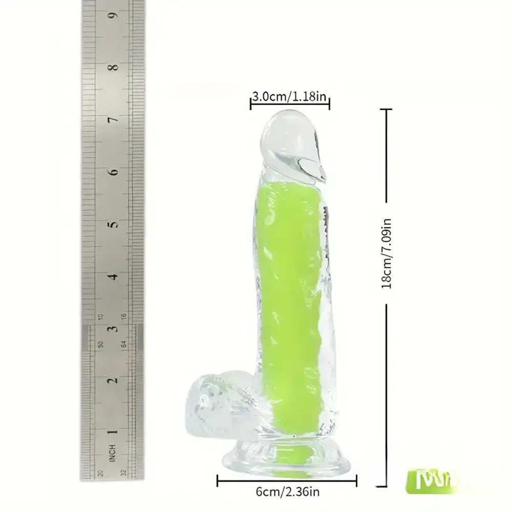 7.08in 8.07in TPE Double Layer Glow-in-the-dark Real Clear Dildo