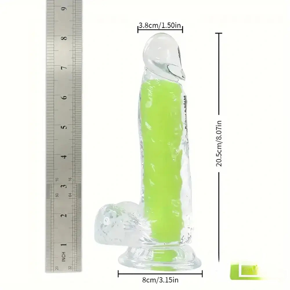 7.08in 8.07in TPE Double Layer Glow-in-the-dark Real Clear Dildo