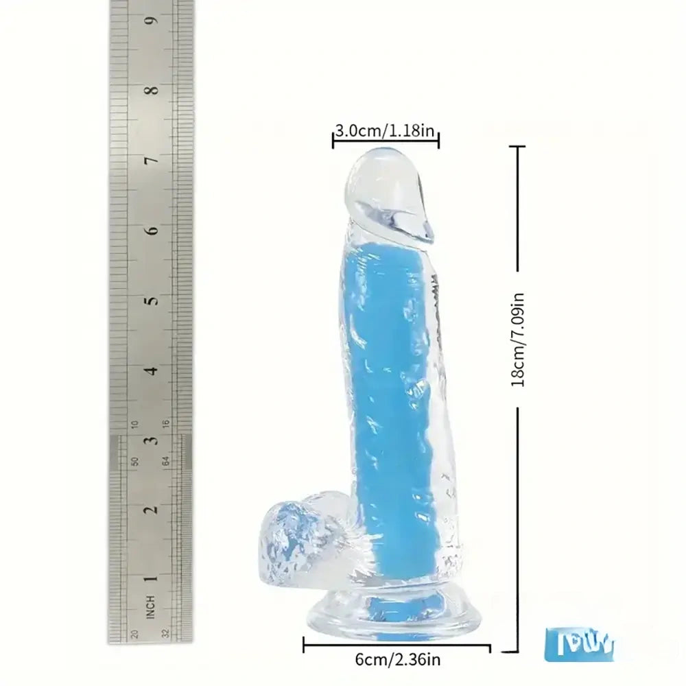 7.08in 8.07in TPE Double Layer Glow-in-the-dark Real Clear Dildo
