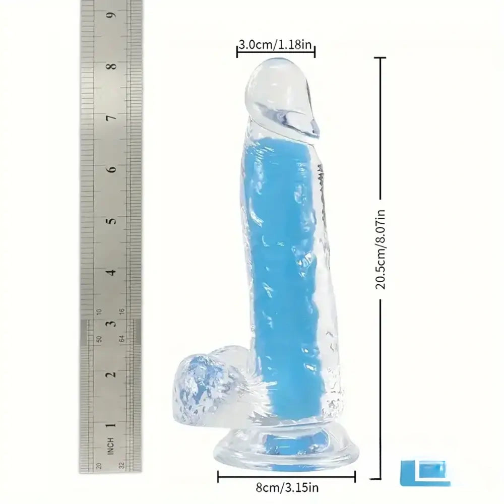7.08in 8.07in TPE Double Layer Glow-in-the-dark Real Clear Dildo