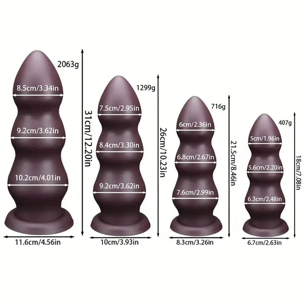7.08in 8.46in 10.23in 12.2in Chocolate-Colored Silicone Anal Soft Smooth Dildo