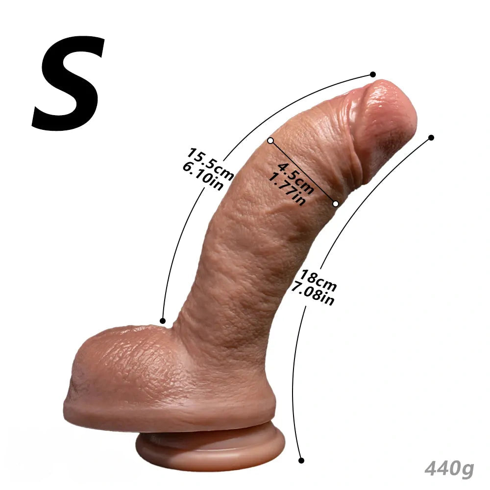 7.08in 8.46in 10.23in Strap on Realistic Silicone Curved Dildo Pleasure Aid