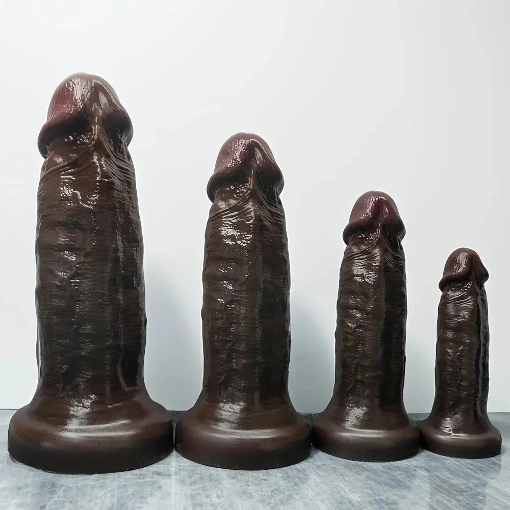 7.08in 8.85in 11.02in 12.79in Realistic Thick Big Liquid Silicone Ebony Dildo