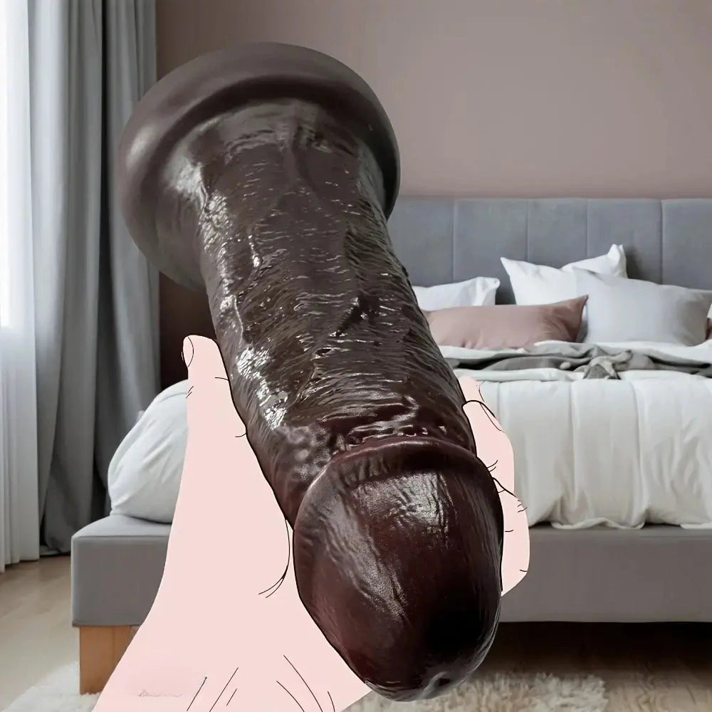 7.08in 8.85in 11.02in 12.79in Realistic Thick Big Liquid Silicone Ebony Dildo