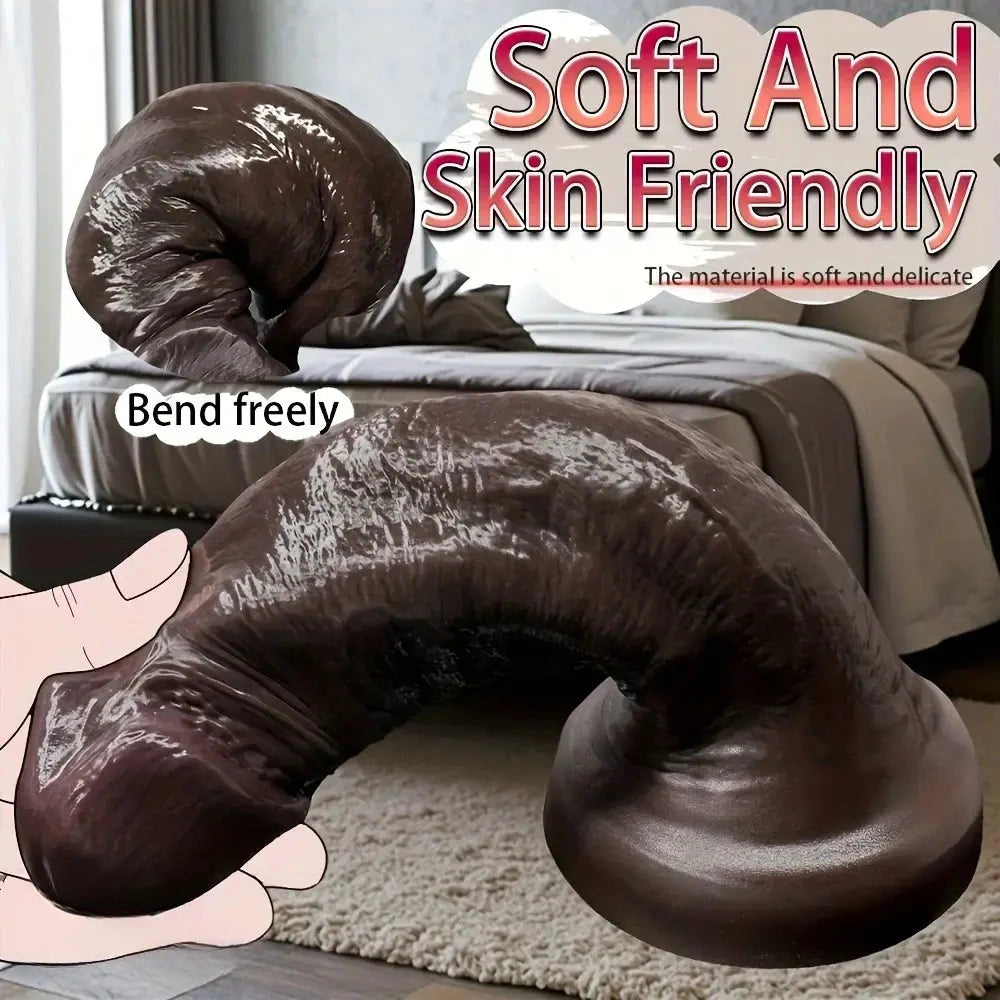 7.08in 8.85in 11.02in 12.79in Realistic Thick Big Liquid Silicone Ebony Dildo