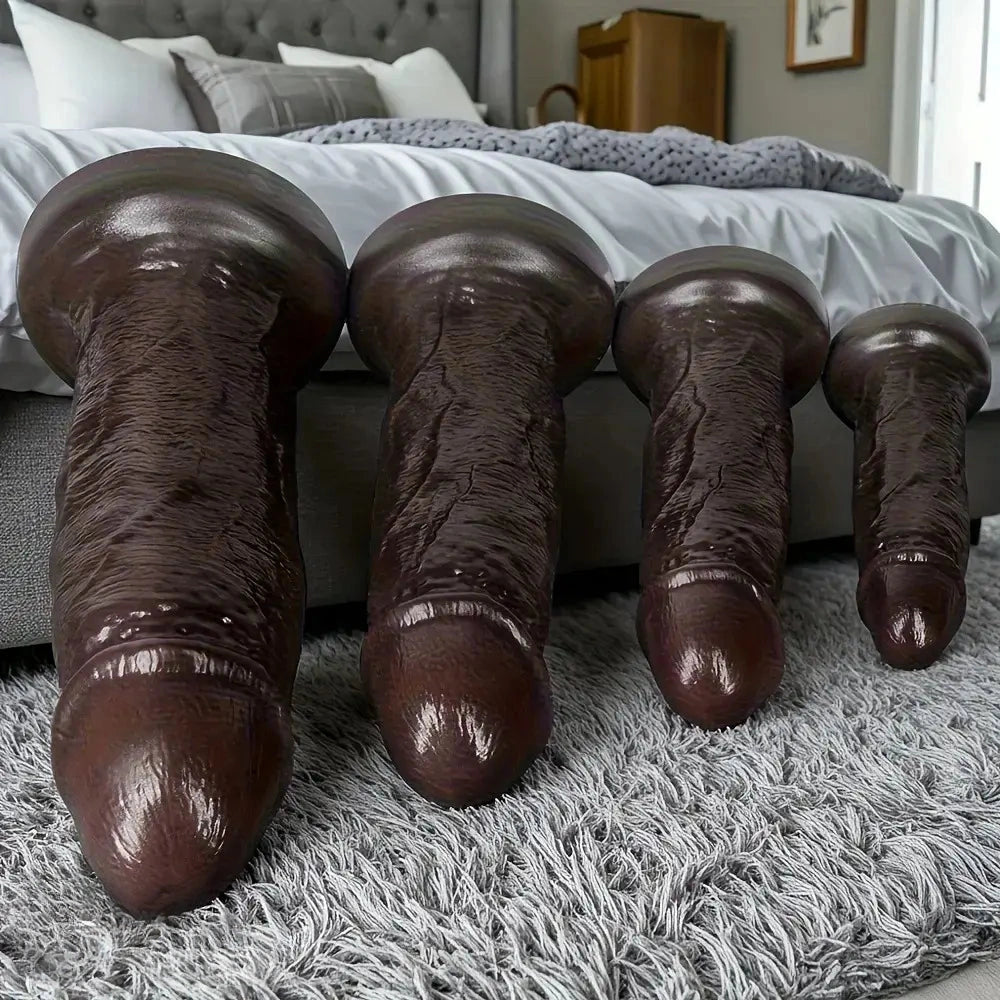 7.08in 8.85in 11.02in 12.79in Realistic Thick Big Liquid Silicone Ebony Dildo