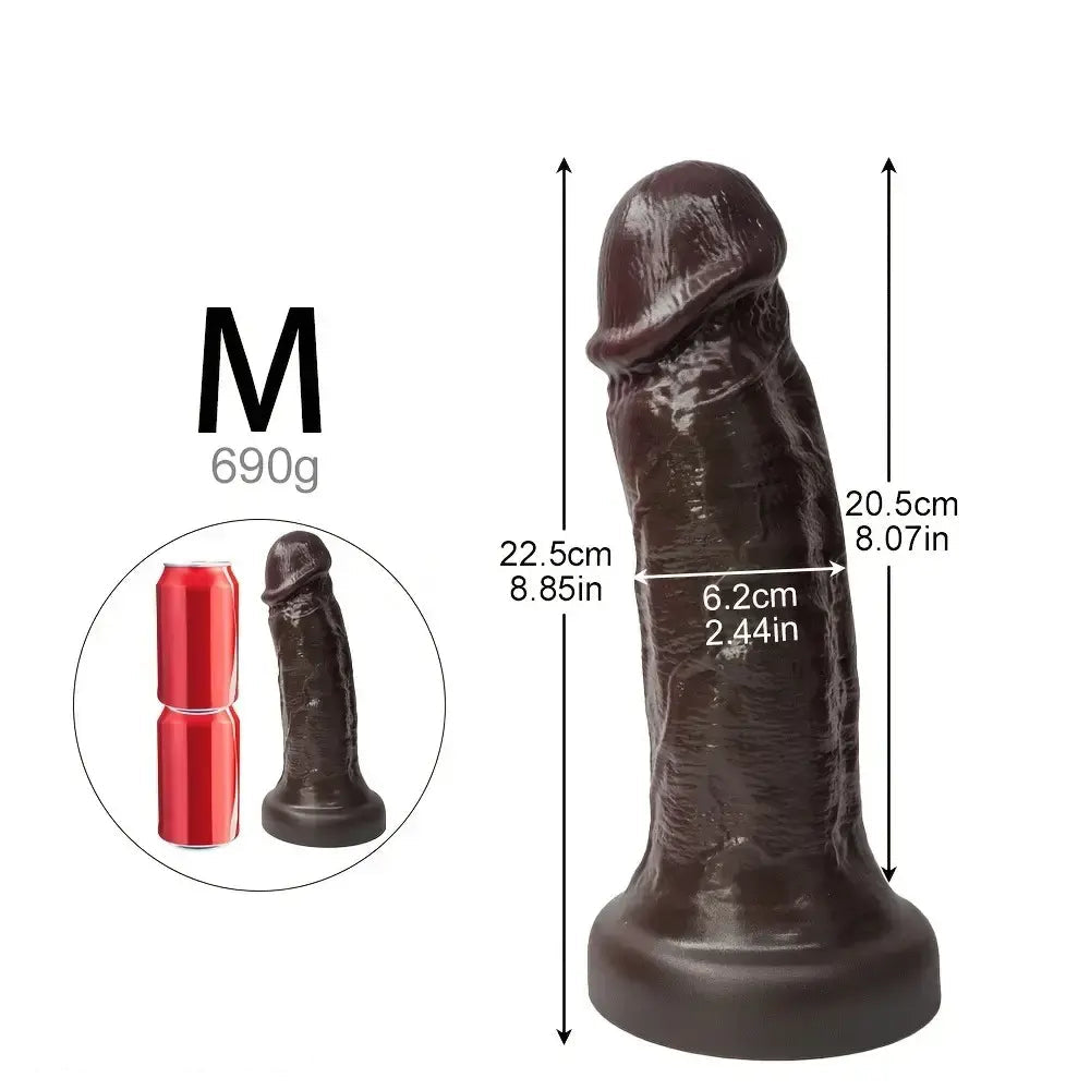 7.08in 8.85in 11.02in 12.79in Realistic Thick Big Liquid Silicone Ebony Dildo