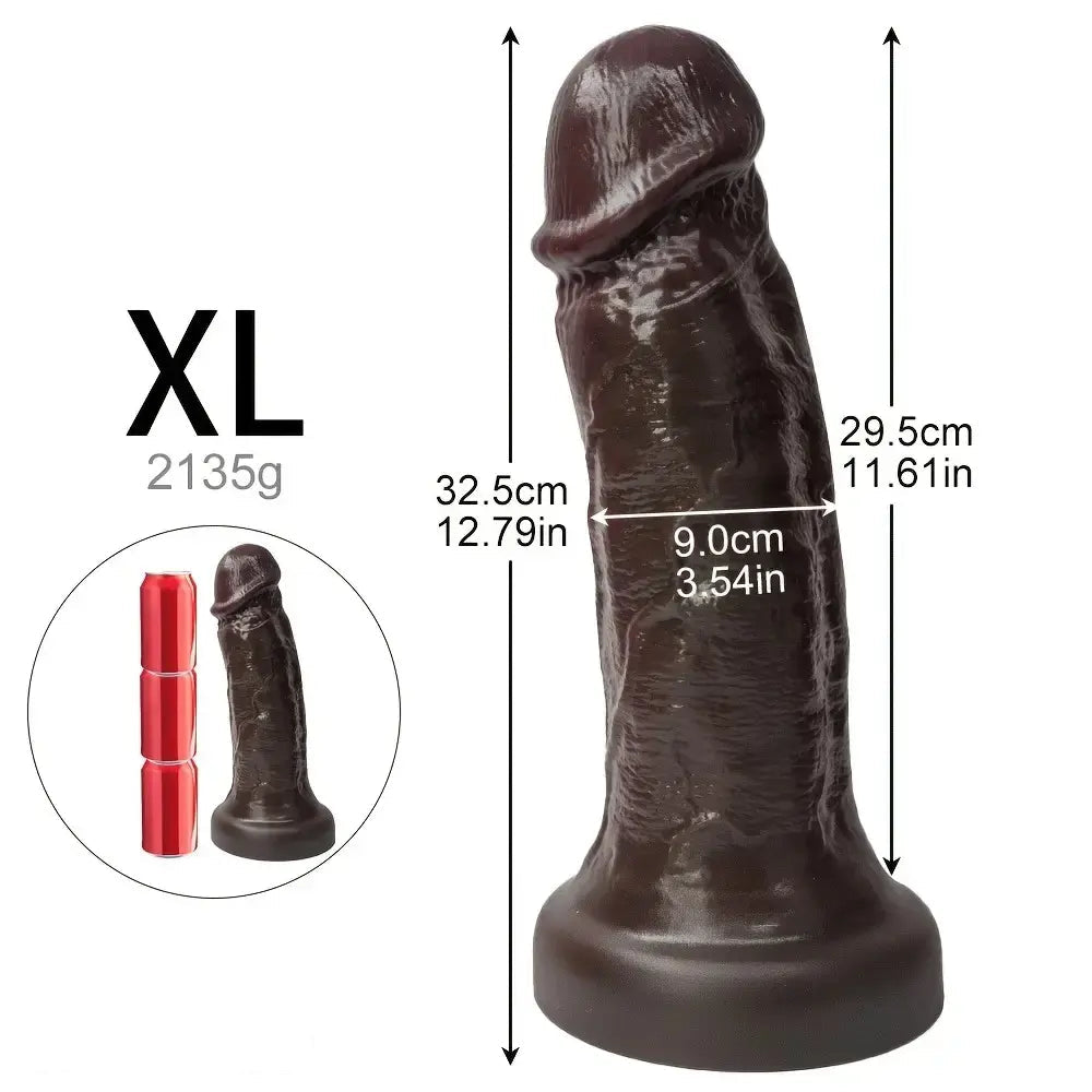 7.08in 8.85in 11.02in 12.79in Realistic Thick Big Liquid Silicone Ebony Dildo
