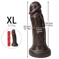7.08in 8.85in 11.02in 12.79in Realistic Thick Big Liquid Silicone Ebony Dildo