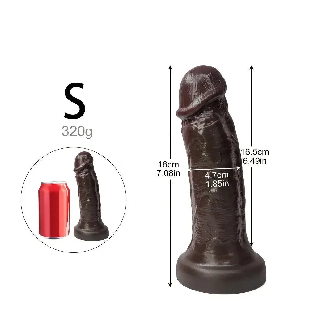 7.08in 8.85in 11.02in 12.79in Realistic Thick Big Liquid Silicone Ebony Dildo