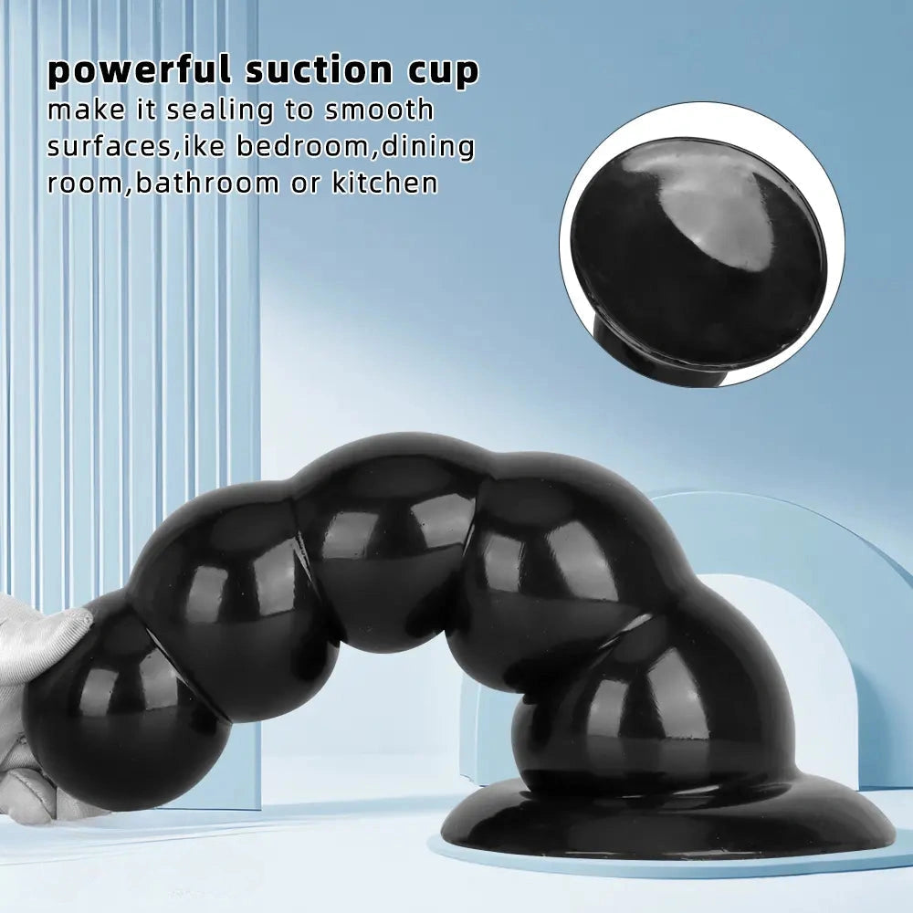 7.08in 9.05in 10.62in Black Beads Tower Five Bead Big Anal Plug Dildo