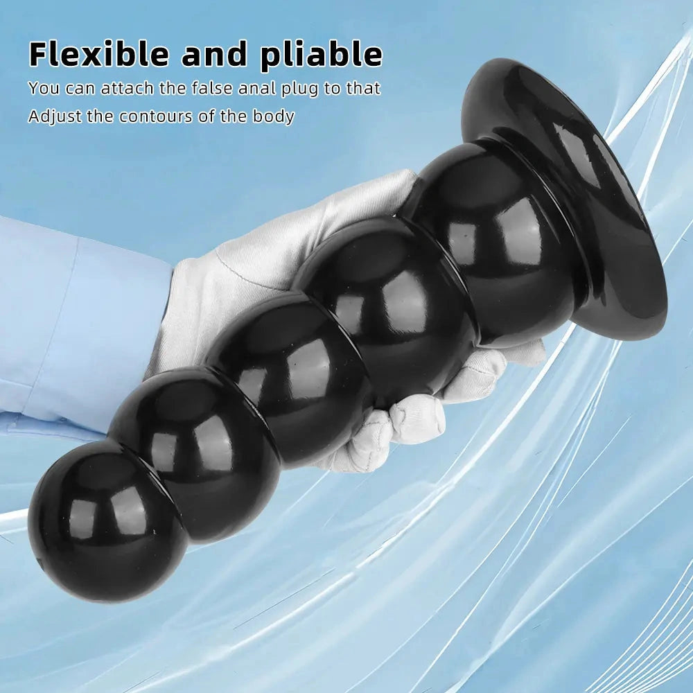 7.08in 9.05in 10.62in Black Beads Tower Five Bead Big Anal Plug Dildo