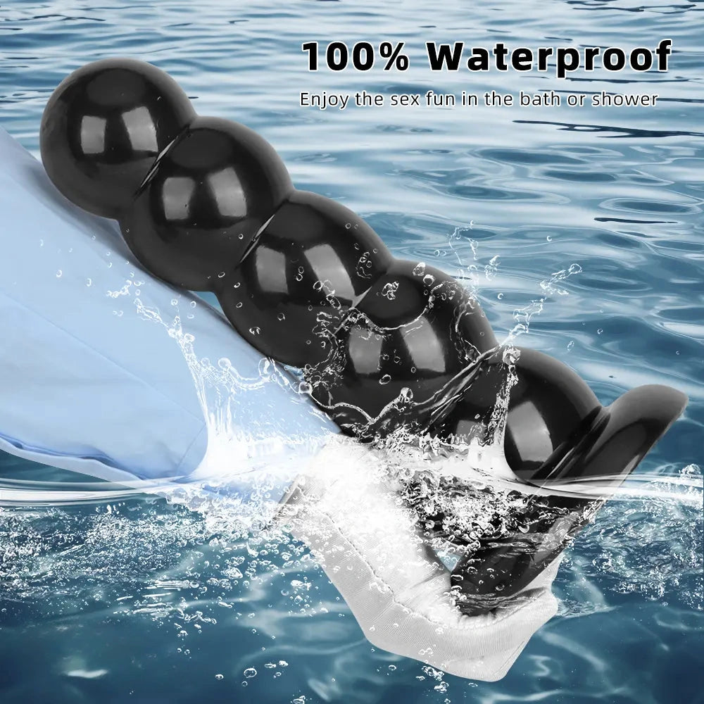 7.08in 9.05in 10.62in Black Beads Tower Five Bead Big Anal Plug Dildo