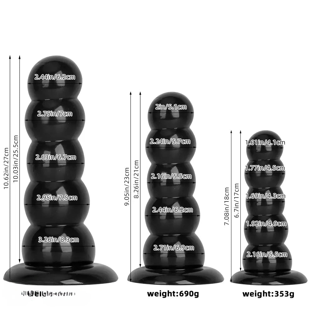 7.08in 9.05in 10.62in Black Beads Tower Five Bead Big Anal Plug Dildo