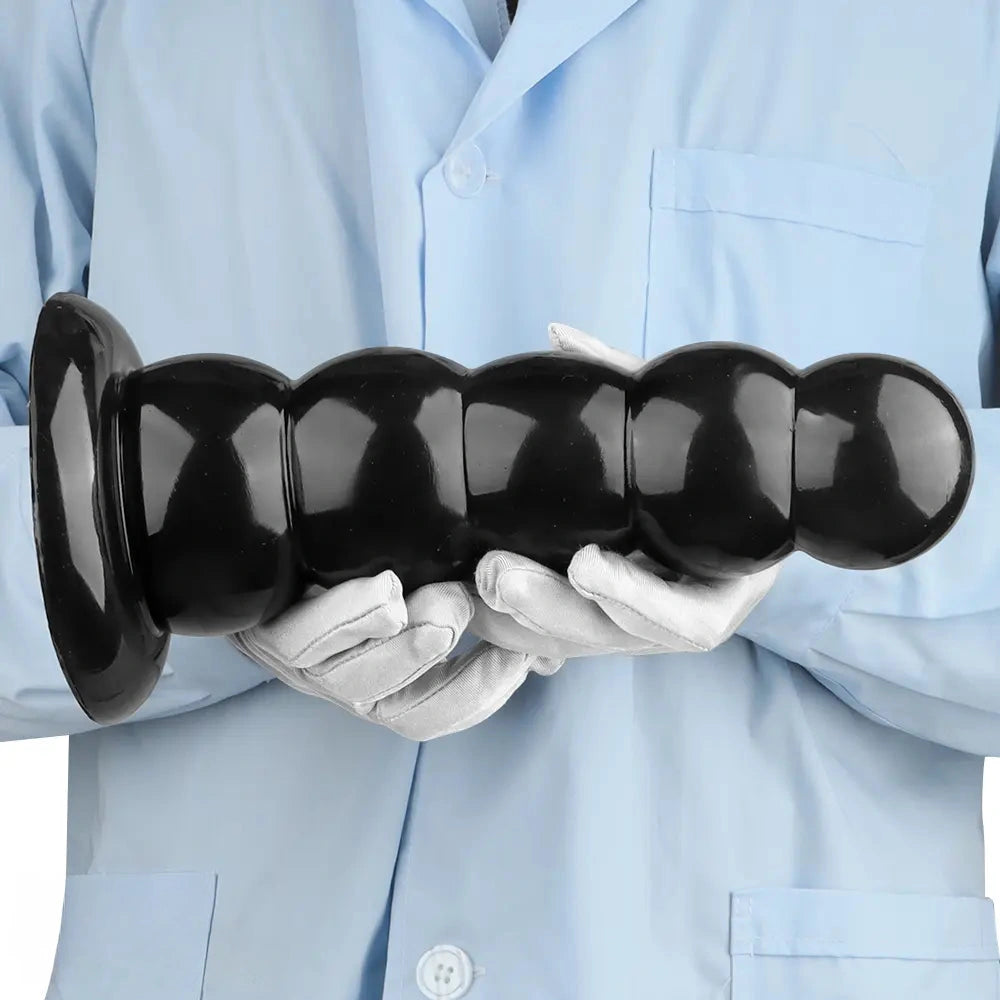 7.08in 9.05in 10.62in Black Beads Tower Five Bead Big Anal Plug Dildo