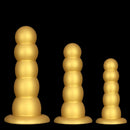 7.08in 9.05in 10.62in Gold Silicone Soft Five-Bead Pull-Bead Butt Plug Dildo