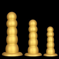 7.08in 9.05in 10.62in Gold Silicone Soft Five-Bead Pull-Bead Butt Plug Dildo