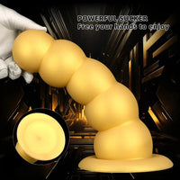 7.08in 9.05in 10.62in Gold Silicone Soft Five-Bead Pull-Bead Butt Plug Dildo