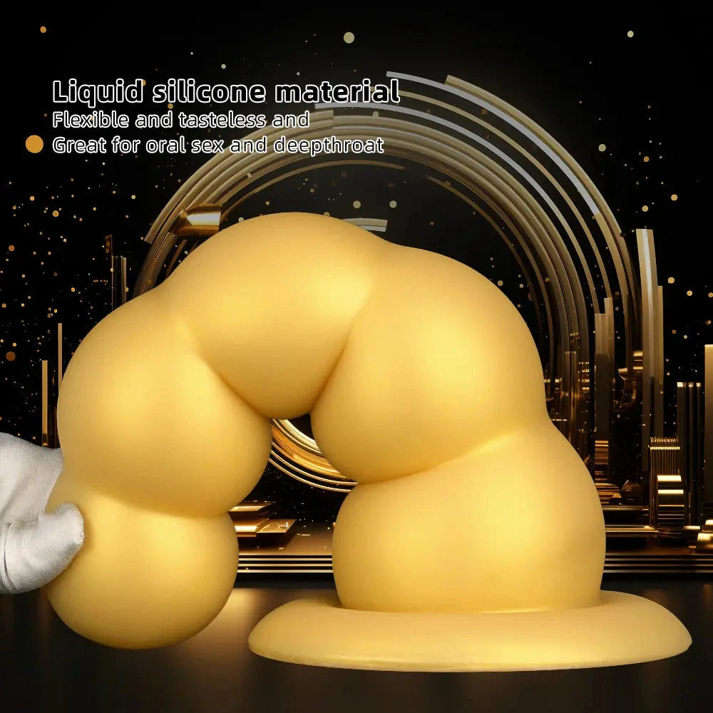 7.08in 9.05in 10.62in Gold Silicone Soft Five-Bead Pull-Bead Butt Plug Dildo